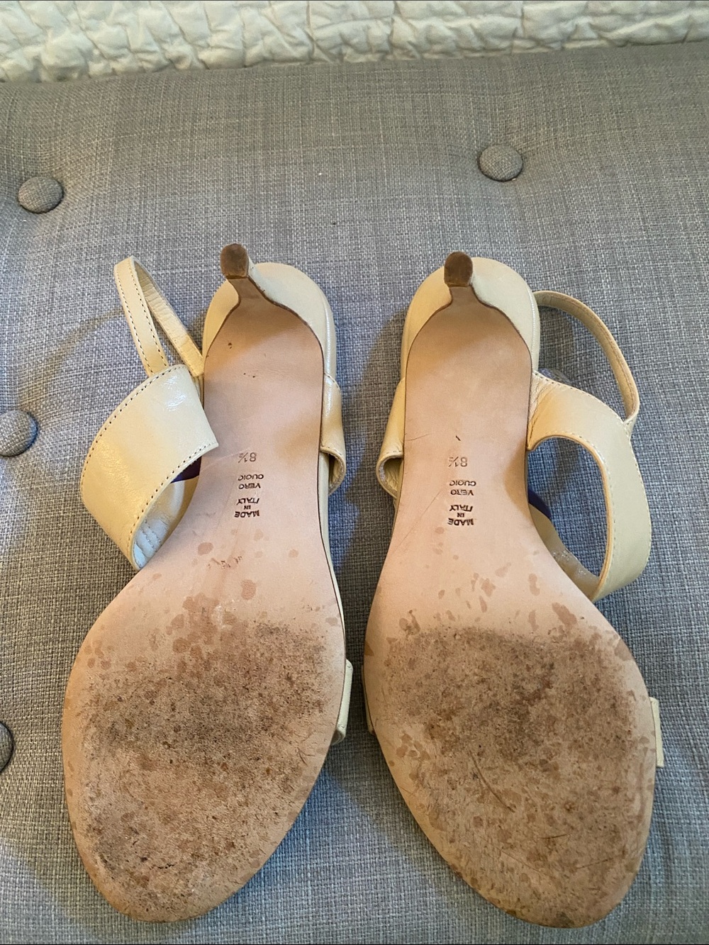 Butter Beige Slingback Sandals with Cream and Navy Accent Buckles - Picture 4 of 6
